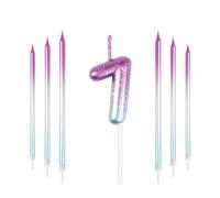 mciskin Bougies de 7th anniversaire bleu violet,Bougie numéro 7 pour gâteau,Décorations de 7th anniversaire de filles garçons,gâteau bleu violet parfaits pour les décorations de mariage et de fête