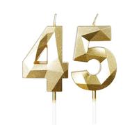 mciskin Bougies dorées 45ème anniversaire, bougie 3D numéro 45 pour gâteau,hommes femmes 45ème décorations, dorées bougie Topper Doré gâteau décorations pour fête d'anniversaire anniversaire