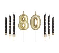 mciskin Bougies dorées en forme de chiffre pour gâteau, 80 bougies d'anniversaire, décorations de mariage, gâteau doré, décoration de gâteau d'anniversaire, bougie numéro 80, bougies noires