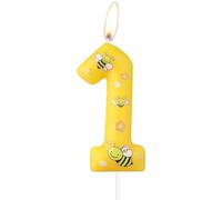 mciskin Bougies Honeybee pour 1er anniversaire, décoration de gâteau d'abeille, bougie jaune numéro 1 pour gâteau, décorations de premier anniversaire de filles et garçons, bougies abeilles de dessin