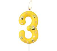 mciskin Bougies Honeybee pour 3e anniversaire, décorations de gâteau d'abeille, bougie jaune numéro 3 pour gâteau, décorations de 3e anniversaire pour filles et garçons, bougies abeilles de dessin