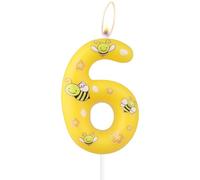 mciskin Bougies Honeybee pour 6e anniversaire, décorations de gâteau d'abeille, bougie jaune numéro 6 pour gâteau, décorations de 6e anniversaire pour filles et garçons, bougies abeilles de dessin