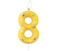 mciskin Bougies Honeybee pour 8e anniversaire, décorations de gâteau d'abeille, bougie jaune numéro 8 pour gâteau, décorations de 8e anniversaire pour filles et garçons, bougies abeilles de dessin