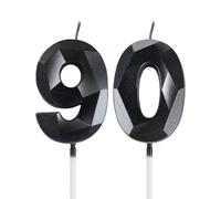 mciskin Bougies noires pour 90e anniversaire, décorations de fête d'anniversaire pour homme et femme, bougie 3D en forme de chiffre 90 pour gâteau, noires décoration de gâteau pour fête d'anniversaire