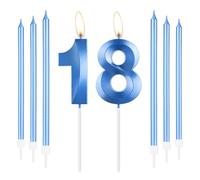 mciskin Coffret de bougies d'anniversaire bleu royal pour 18 ans, bougie numéro 18 pour gâteau avec bougies longues et fines, décorations pour 18 ans pour garçons et filles, bougies bleu saphir pour
