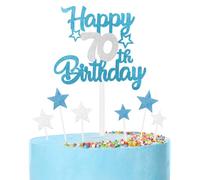 mciskin Décorations de fête bleues et argentées, décorations de gâteau d'anniversaire pour homme et femme, pour 70e anniversaire, décorations de gâteaux personnalisables pour hommes, décorations de