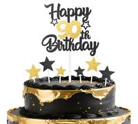 mciskin Décorations de gâteau d'anniversaire noires et dorées pour hommes, décorations de gâteau d'anniversaire personnalisées à paillettes pour homme et femme, fournitures de fête