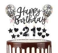 mciskin Décorations noires pour 21e anniversaire - Bougies noires en forme de chiffre 21 et ballons « Happy Birthday » pour filles, garçons, femmes et hommes