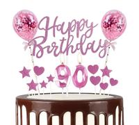 mciskin Décorations roses pour 90e anniversaire, bougies roses en forme de chiffre 90, décorations de gâteau et ballons pour filles et femmes