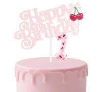 mciskin Ensemble de bougies cerise pour 1er anniversaire, bougie rose en forme de chiffre 1 pour gâteau, décorations de 1er anniversaire pour filles, bougies roses pour garçons et filles, fournitures
