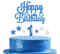 mciskin Ensemble de bougies d'anniversaire bleu roi pour premier anniversaire de fille et garçon, bougie numéro 1 pour gâteau, bougies bleu roi avec étoile pour décorations de fête d'anniversaire de