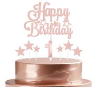 mciskin Ensemble de bougies d'anniversaire en or rose, pour premier anniversaire de fille, bougie chiffre 1 pour gâteau, bougies or rose avec étoile pour filles et femmes, décorations de fête
