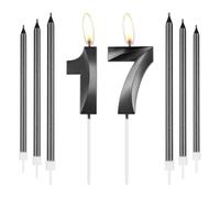 mciskin Ensemble de bougies d'anniversaire Obsidian 17 ans, bougie numéro 17 avec longues bougies fines pour gâteau, décorations de 17e anniversaire pour garçons et filles, bougie noire Obsidian