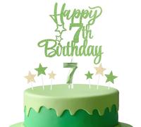 mciskin Ensemble de décorations de gâteau vert tendre pour 7e anniversaire, bougie 3D en forme de chiffre 7 pour gâteau, bougies vert clair et étoile jaune pour filles et garçons, décorations de fête