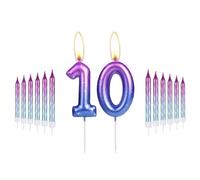 mciskin i-QiQi Bougies de 10ème Anniversaire Bougie Dégradée Bleu Violet avec 12 Bougies en Spirale Dégradées pour Décorations de Gâteau d'Anniversaire Numéro 10 Décorations de Fête d'Anniversaire de