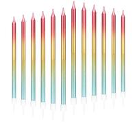 mciskin Lot de 12 bougies d'anniversaire arc-en-ciel pour gâteau, décorations de gâteaux de couleur métallique pour fête d'anniversaire, longues bougies arc-en-ciel, grandes bougies colorées, fêtes