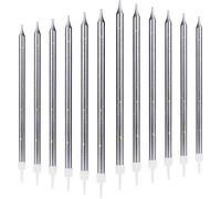 mciskin Lot de 12 bougies d'anniversaire noires et dorées pour gâteau, décorations de gâteaux pour fête d'anniversaire, longues bougies dorées brillantes, bougies de fête, fêtes prénatales