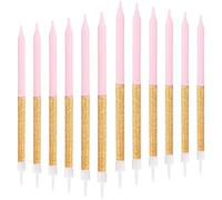 mciskin Lot de 12 bougies d'anniversaire roses dorées pour gâteau, décorations de gâteaux pour fête d'anniversaire, longues bougies dorées brillantes, bougies de fête, fêtes prénatales, anniversaire