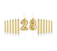 Mciskin Lot de 28 bougies en spirale en forme de chiffre doré pour décoration de gâteau d'anniversaire, anniversaire de mariage - Thème « Happy Birthday » pour femmes, hommes et filles