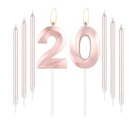 mciskin Lot de bougies d'anniversaire 20 ans en forme de chiffre 20 pour gâteau avec longues et fines, or rose - Décoration de gâteau pour fille - Fournitures de décoration de 20e anniversaire de