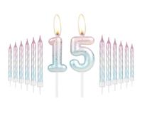 mciskin Lot de bougies d'anniversaire avec bougie en spirale rose et bleue pour gâteau de 15e anniversaire de fille et garçon - Numéro 15 - Pour femme - Activité de mariage