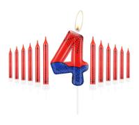 mciskin Lot de bougies personnalisées pour 4e anniversaire - Bleu/rouge avec toile d'araignée - Numéro 4 - Bougies de fête sur le thème de l'araignée pour garçons et filles - Décorations de 4e