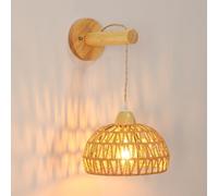 Mckalen Applique Murale Bois Intérieur Vintage, E27 Lampes Murale Boho avec Abat-jour en Rotin, Bois Cage Applique Rotin Luminaire Murale E27 pour Salon Chambre Couloir Salle à Manger (Sans Ampoule)