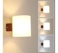 Mckalen Applique Murale Intérieure Bois E27, Lampe Murale avec Ampoule Tricolore 3000K/4500K/6500K, Brun Luminaire Mural Abat-Jour en Verre pour Chambre Couloir Salon Escalier (Ampoule Incluse)
