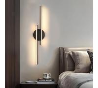 Mckalen Applique Murale Intérieure LED 60CM, 24W 2700LM Blanc Chaud 3000K | Noir Lampe Murale LED Moderne, Line Luminaire Mural Interieur en Aluminium pour Chambre Couloir Escalier Salle à Manger