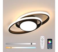 Mckalen Plafonnier LED Dimmable, 39W 4387LM Luminaire Plafonnier LED Noir avec Télécommande/APP, Rond Lampe de Salon Plafond Moderne 3000K-6500K pour Chambre, Salle à Manger, Étude, 38.5CM