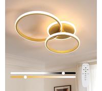 Mckalen Plafonnier LED Dimmable 42W 4700LM, Moderne Lampe de Plafond avec Télécommande 3000K-6500K, Rond Luminaire Plafonnier LED Doré en Acrylique pour Cuisine Salon Chambre à Coucher Couloir