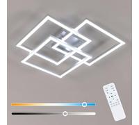 Mckalen Plafonnier LED Salon, 40W 4500LM Lampe de Plafond LED Moderne avec Télécommande, Luminaire Plafonnier Dimmable Argenté Design Carré 3000K-6500K pour Chambre Bureau Cuisine,62CM