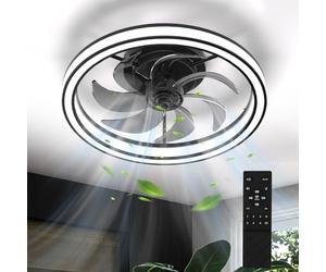 Mckalen Ventilateur Plafond 48CM, 36W Silencieux Plafonnier Ventilateur et Télécommande Dimmable, 6 Vitesses, Moderne Ventilateurs de Plafond LED avec Lampe Intégrée pour Chambre, Salon, Cuisine, Noir