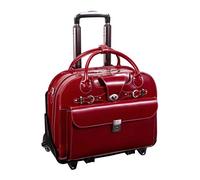 McKlein, Roseville W Series - Sacoche en Cuir de Vache Pleine Fleur de 15", Compatible avec Les Points de contrôle, breveté et Amovible, pour Ordinateur Portable à roulettes, Rouge (96646)