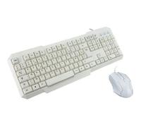 MCL Clavier et Souris - USB Câble Optique - 1200 dpi - 3 Boutons - Roulettes avec frein - AZERTY - Blanc