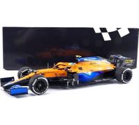 Voiture Miniature de Collection MINICHAMPS 1-18 - MCLAREN MCL35M - Italian GP 2021 - Orange / Blue - 530213304 - Metal Orange