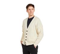 McLaughlin's Irish Shop Cardigan Irlandais pour Homme 100% Laine Mérinos Pull Aran Fabriqué en Irlande (Blanc, XL)