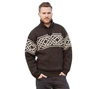 McLaughlin's Irish Shop Pull Irlandais Carraig Donn pour Homme 100% Laine Mérinos Pull Celtic Trinity Knot Design (Marron, XXL)