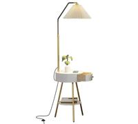MCLIUJIA Lampadaire sur Pied Salon Lampadaire en Métal, Lampe De Lecture, Étagère De Rangement, Lampe sur Pied avec Tiroir, Chargeur USB, Lampe À Pôle Haut Lampe sur Pied(White)