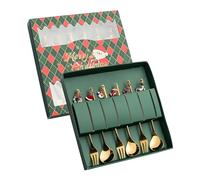 MCMUZKZS 6 Pièces Fourchette et Cuillère à Dessert Service Table Noël Charme Pendentif Inoxydable Convient pour Réception Dîner Réunion Enfant Cadeau, Cuillère Fourchette Boîte Verte
