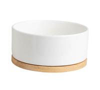 MCMUZKZS Bol Chauffant pour Animaux En Céramique Haute Résistance Base Bois Naturelle Stable Support Chauffant USB Thermostaté Surface Facile à Nettoyer Adapté, 6.8x14.6cm blanc