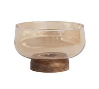MCMUZKZS Bol Industriel Support à Bonbons Coupe Servir Verre Clair Main Polie Base Bois Pratique Esthétique Convient Rangement Séjour Table Réception Salon Bureau, Ambre, Petit