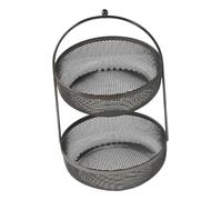 MCMUZKZS Corbeille à Fruits/bol à Deux Niveaux, Moderne, Compact, Ajouré, Porte-fruits, Bol à Fruits En Métal pour Légumes, En-cas, Aux Bananes, Aliments, Noir