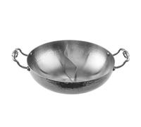 MCMUZKZS Faitout à Double Compartiment Marmite à Séparateur Deux Saveurs Finition Martelée Compatible Induction Céramique pour Cuisine Domestique, Naturel鸳鸯 Poignée En Spirale, 32cm