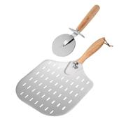 MCMUZKZS Lot de 3 Ensembles Pizza Pelle Pizza Spatule Coupe- Four Acier INOX Bois Utilisation Polyvalente Poignée Détachable Adapté Soirée Amis Maison, Ensemble B
