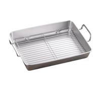 MCMUZKZS Roasting Pan En Acier Inoxydable Épais Plaque à Four Rectangulaire Antiadhésive Poignée Ergonomique Grille Incluse pour Pâtisserie Rôtissage Barbecue, Longueur 36 Cm