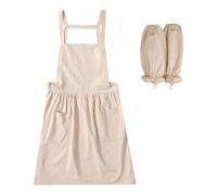MCMUZKZS Tablier En Coton avec Attache Arrière Robuste Robe Chasuble Sans Manches Professionnelle Deux Poches avant Spacieuses Vêtements de Cuisine Pratiques A, Beige