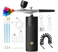 Mcnhbdgg Kit Aérographe Sans, Compresseur Rechargeable avec 48 PSI, Ensemble Aérographe Portatif pour Ongles, Maquillage, Art.