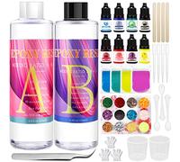 McNory Resine Epoxy Transparente 2 Parties 400ml, Kit Résine Epoxy Complet, avec Colorant , Paillettes, Tasses à mesurer, pour Bricolage Fabrication de Bijoux, Collier, Porte clés