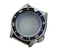 MCNVNEFSAW Boîtier de montre automatique argenté en verre saphir for Seiko NH35 NH36 4R36 SKX007SKX013 120 clics boîtier de montre(BLACK Chapter ring 2)